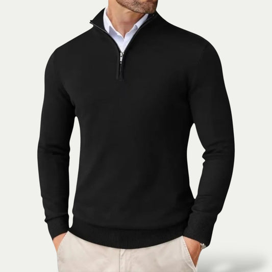 Men's Half Zip Sweatshirt - Lightweight Jumper with Ribbed Cuffs, Versatile Layering for Casual and Business Wear