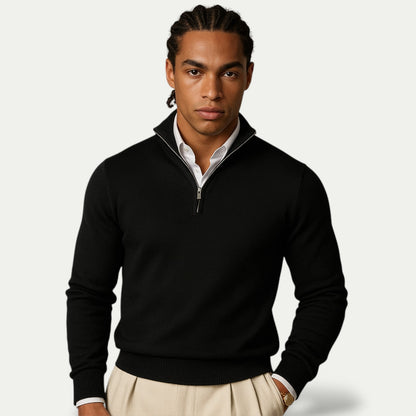 Men's Half Zip Sweatshirt - Lightweight Jumper with Ribbed Cuffs, Versatile Layering for Casual and Business Wear