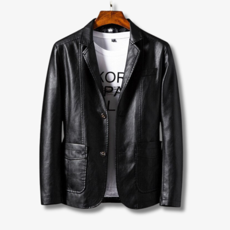 Men's Leather Jacket with Stand Collar and Button Closure - Available in Black and Brown