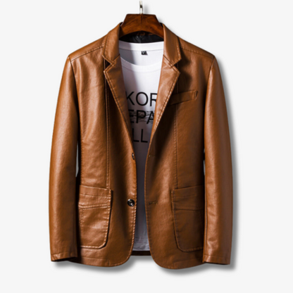 Men's Leather Jacket with Stand Collar and Button Closure - Available in Black and Brown