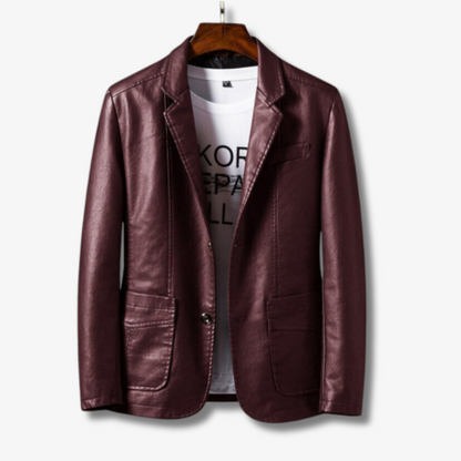 Men's Leather Jacket with Stand Collar and Button Closure - Available in Black and Brown