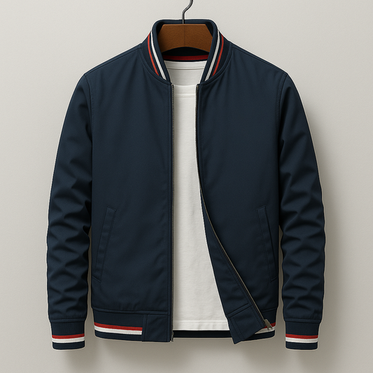 Men's Lightweight Zip-Up Bomber Jacket with Ribbed Trim - Versatile Streetwear Style for All Seasons