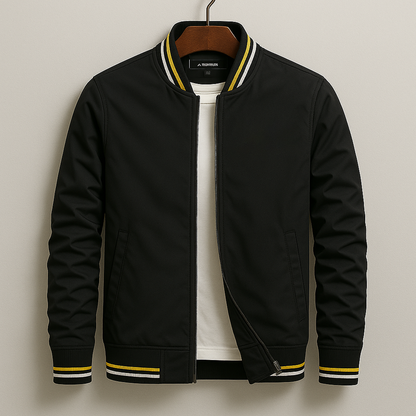 Men's Lightweight Zip-Up Bomber Jacket with Ribbed Trim - Versatile Streetwear Style for All Seasons