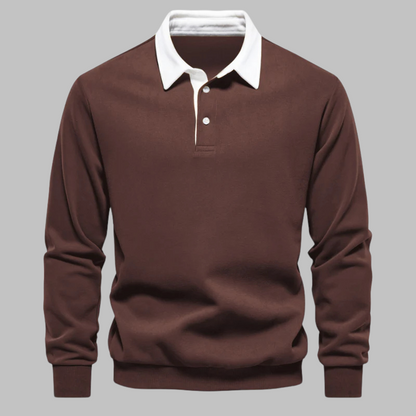 Men's Premium Cotton Polo Collar Sweater – Long Sleeve, Button Placket, Stylish Ribbed Cuffs and Hem, Comfortable Everyday Wear