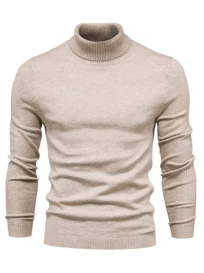 Men's Slim Fit Turtleneck Sweater - Soft Knit Fabric for Smart Casual Wear, Long Sleeve, Ribbed Cuffs, Autumn/Winter