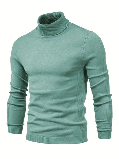 Men's Slim Fit Turtleneck Sweater - Soft Knit Fabric for Smart Casual Wear, Long Sleeve, Ribbed Cuffs, Autumn/Winter