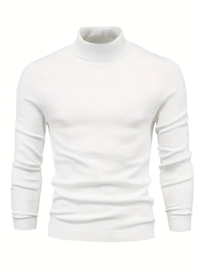 Men's Slim Fit Turtleneck Sweater - Soft Knit Fabric for Smart Casual Wear, Long Sleeve, Ribbed Cuffs, Autumn/Winter