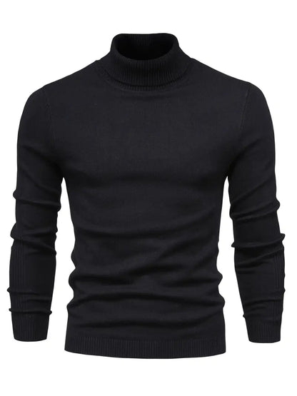Men's Slim Fit Turtleneck Sweater - Soft Knit Fabric for Smart Casual Wear, Long Sleeve, Ribbed Cuffs, Autumn/Winter