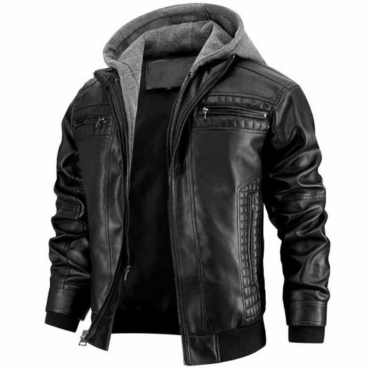 Men's Vintage Motorcycle Jacket, Multi-Pocket Crocheted Design, Lightweight Polyester Blend for Spring and Autumn