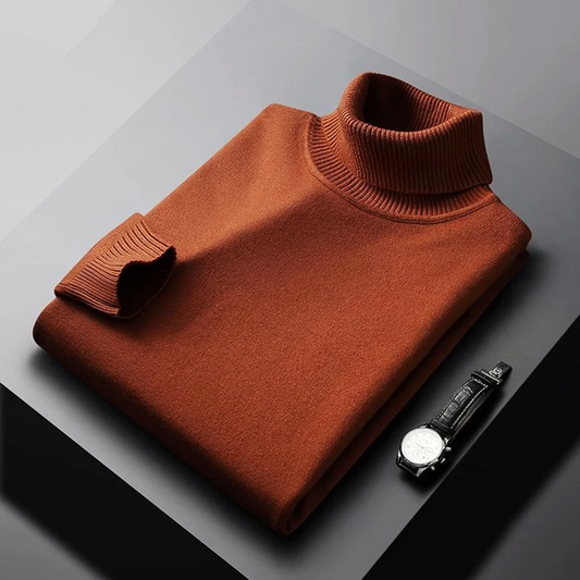 Men's Wool Blend Turtleneck Sweater – Classic Long Sleeve Pullover with Ribbed Cuffs and Hem