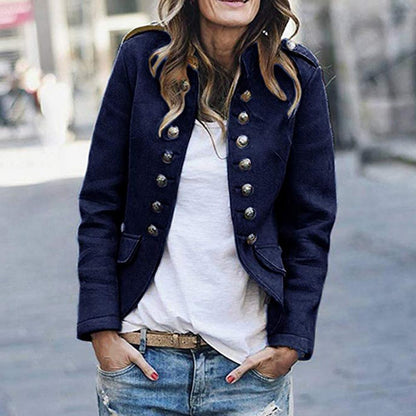 Structured Janice Blazer with Double Row Button Detail & Stand Collar