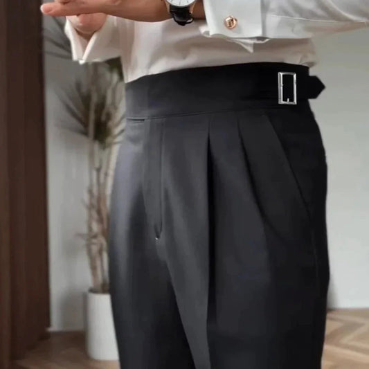 Milo Men's High-Waisted Trousers | Tailored Fit, Wool Blend
