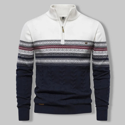 Oslo Quarter Zip Sweater for Men – Nordic-Inspired Slim Fit Cable-Knit Design in Two-Tone Cotton Blend