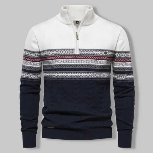Oslo Quarter Zip Sweater for Men – Nordic-Inspired Slim Fit Cable-Knit Design in Two-Tone Cotton Blend