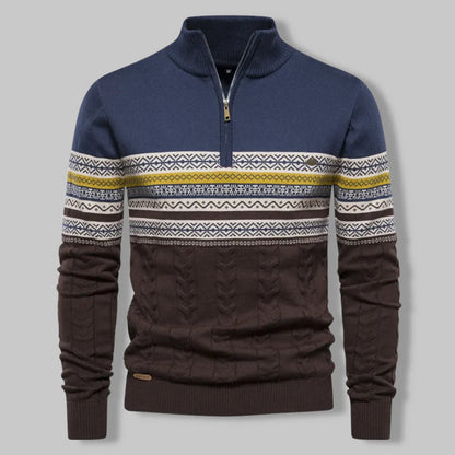 Oslo Quarter Zip Sweater for Men – Nordic-Inspired Slim Fit Cable-Knit Design in Two-Tone Cotton Blend