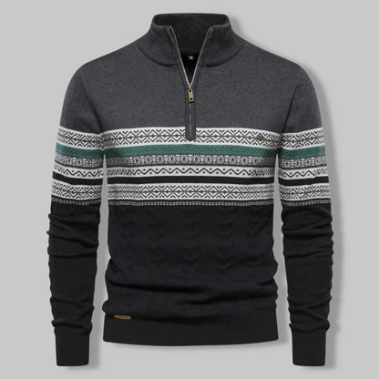 Oslo Quarter Zip Sweater for Men – Nordic-Inspired Slim Fit Cable-Knit Design in Two-Tone Cotton Blend