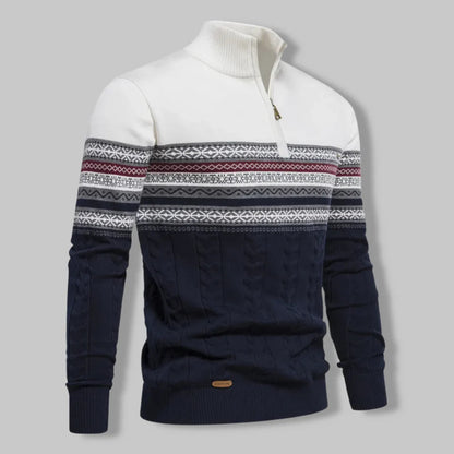 Oslo Quarter Zip Sweater for Men – Nordic-Inspired Slim Fit Cable-Knit Design in Two-Tone Cotton Blend