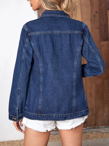 Oversized Denim Jacket for Women with Classic Collar and Pockets - Relaxed Fit in Washed Blue Denim