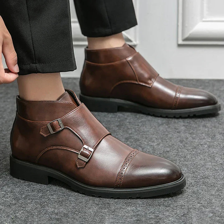 Darell | Leather Double-Monk Boots with Straps