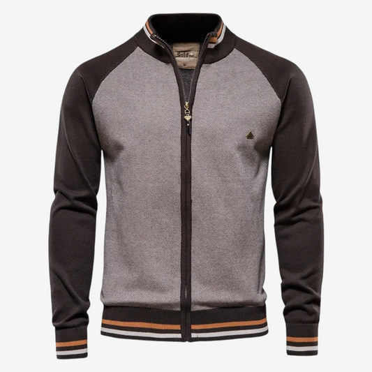 Slim Fit Striped Cardigan for Men - Zip-Up Closure, Long Sleeves, Stretch Cotton Blend, Stylish Comfort