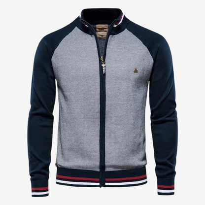 Slim Fit Striped Cardigan for Men - Zip-Up Closure, Long Sleeves, Stretch Cotton Blend, Stylish Comfort