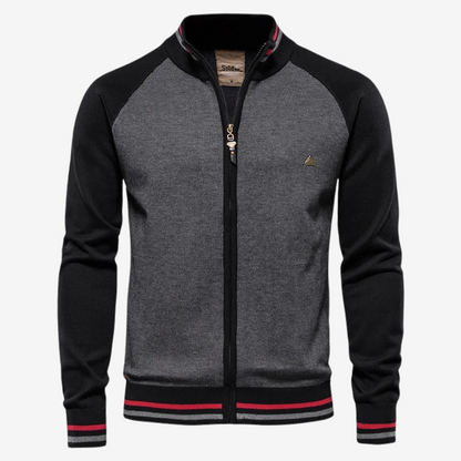 Slim Fit Striped Cardigan for Men - Zip-Up Closure, Long Sleeves, Stretch Cotton Blend, Stylish Comfort