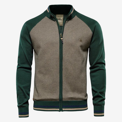 Slim Fit Striped Cardigan for Men - Zip-Up Closure, Long Sleeves, Stretch Cotton Blend, Stylish Comfort