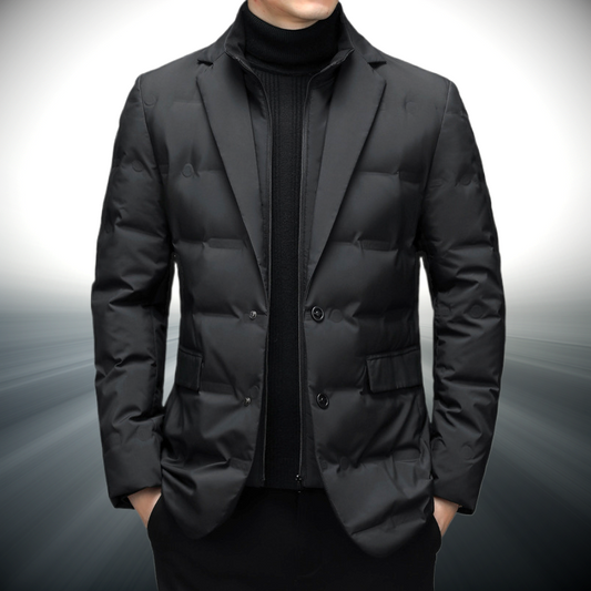 Stylish Men's Windbreaker Jacket - Water-Resistant Cotton-Polyester Outerwear with Warm Duck Down Insulation and Side Pockets