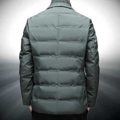 Stylish Men's Windbreaker Jacket - Water-Resistant Cotton-Polyester Outerwear with Warm Duck Down Insulation and Side Pockets