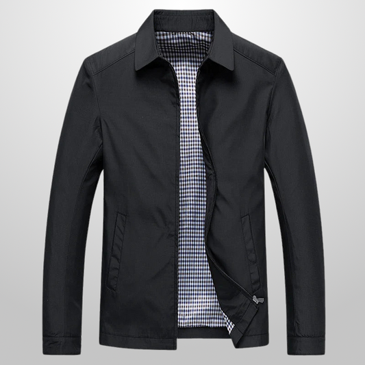 Tailored Jacket with Crisp Turn-Down Collar and Zip Front – Lightweight Polyester Blend for Versatile Style and Comfort