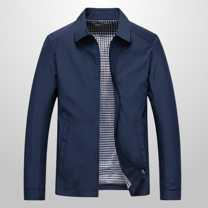 Tailored Jacket with Crisp Turn-Down Collar and Zip Front – Lightweight Polyester Blend for Versatile Style and Comfort