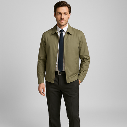 Tailored Jacket with Crisp Turn-Down Collar and Zip Front – Lightweight Polyester Blend for Versatile Style and Comfort