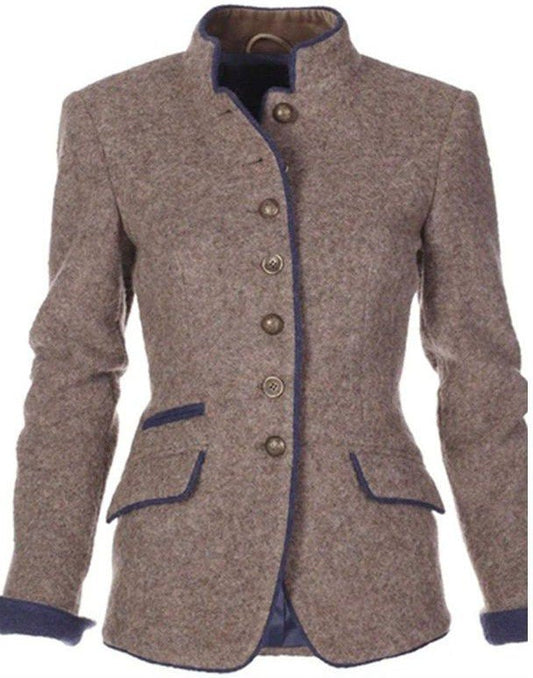 Vintage-Inspired Blazer with Stand-Up Collar and Two-Tone Color Scheme – Tailored Fit for Business and Casual Wear