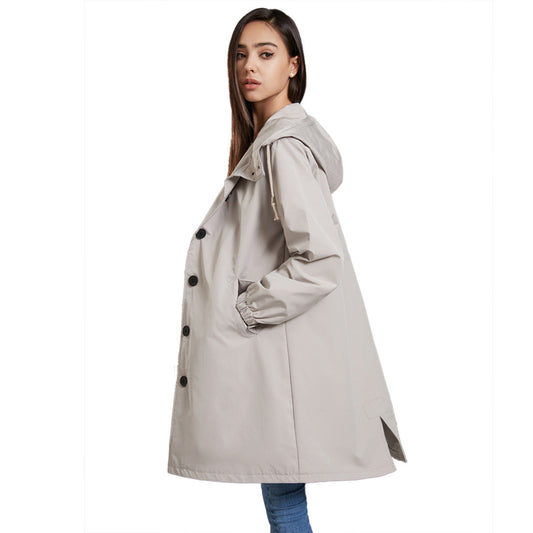 Waterproof Rain Jacket for Women with Adjustable Hood and Flap Pockets – All-Season Rain Coat