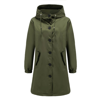 Waterproof Rain Jacket for Women with Adjustable Hood and Flap Pockets – All-Season Rain Coat