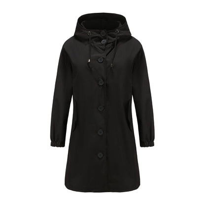 Waterproof Rain Jacket for Women with Adjustable Hood and Flap Pockets – All-Season Rain Coat