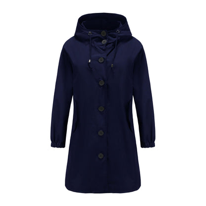 Waterproof Rain Jacket for Women with Adjustable Hood and Flap Pockets – All-Season Rain Coat