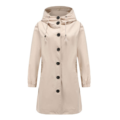 Waterproof Rain Jacket for Women with Adjustable Hood and Flap Pockets – All-Season Rain Coat