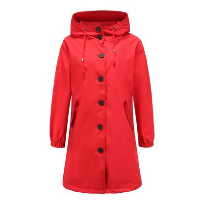 Waterproof Rain Jacket for Women with Adjustable Hood and Flap Pockets – All-Season Rain Coat