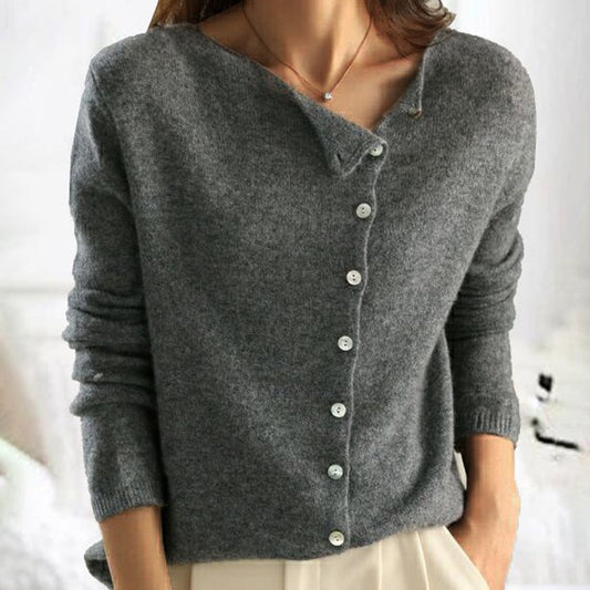 Women's Black Cardigan - Cozy Knit Wool Sweater, Elegant Layering for Any Occasion