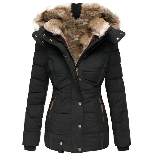 Women's Black Hooded Puffer Jacket – Slim Fit Insulated Winter Coat for Cold Weather