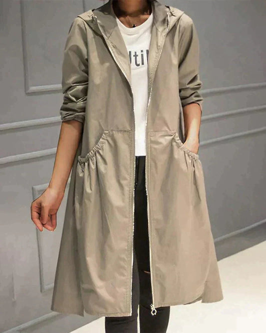 Women's Long Waterproof Raincoat with Hood - Stylish and Functional Waterproof Coat for All Weather