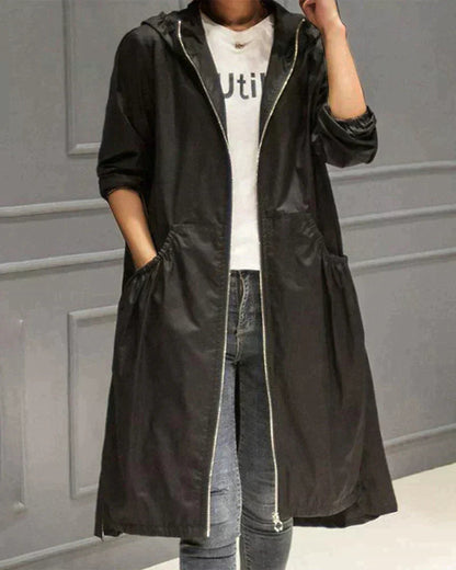 Women's Long Waterproof Raincoat with Hood - Stylish and Functional Waterproof Coat for All Weather
