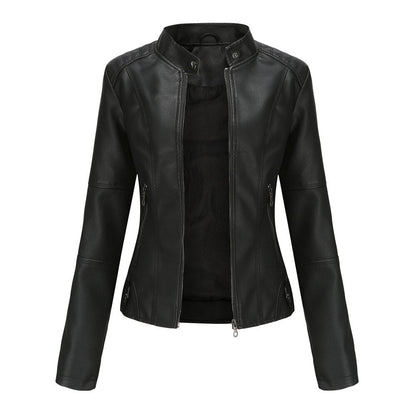 Women's PU Leather Jacket with Mandarin Collar – Stylish and Comfortable Leather Coat for Everyday Wear