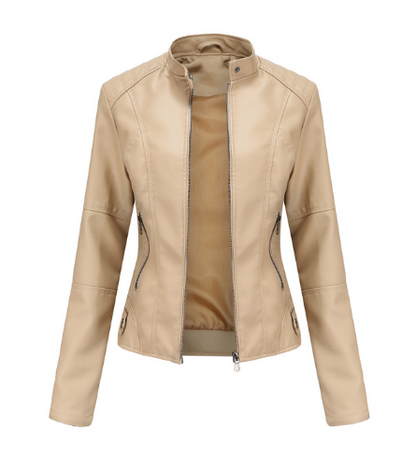 Women's PU Leather Jacket with Mandarin Collar – Stylish and Comfortable Leather Coat for Everyday Wear
