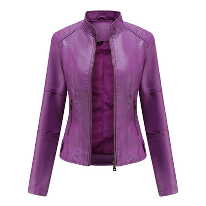 Women's PU Leather Jacket with Mandarin Collar – Stylish and Comfortable Leather Coat for Everyday Wear