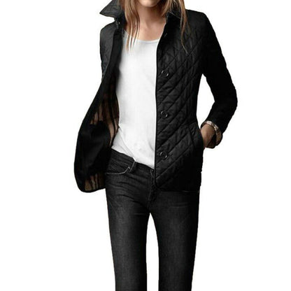 Women's Quilted Jacket with Button-Up Design and Checked Cuffs – Tailored Fit for Smart-Casual Wear