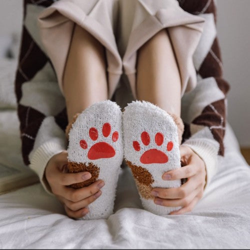 Soft cat paw socks with non-slip grips