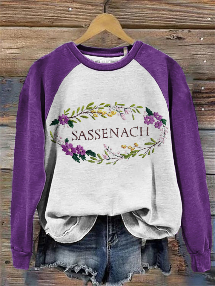 Sassenach Historical Tv Show Floral Embroidered Raglan Sweatshirt