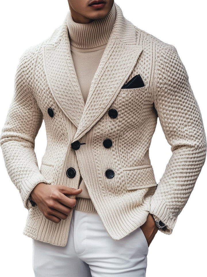 Business 3 Pocket Lapel Vintage Double-breasted Knitted Blazer